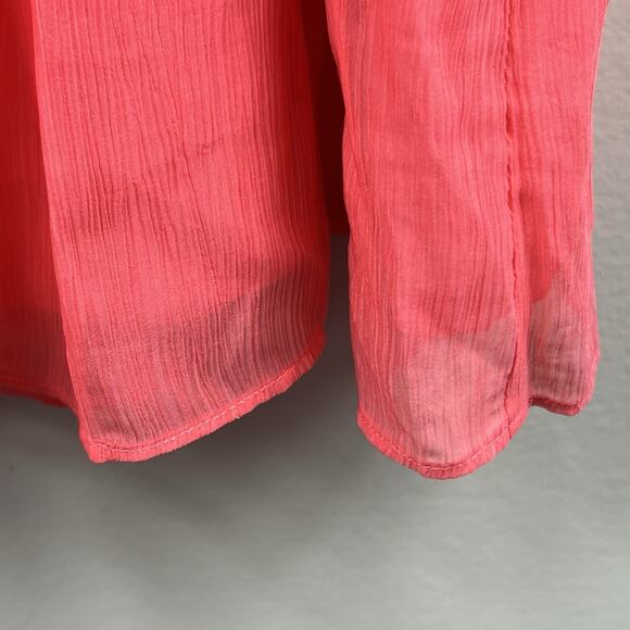 J Crew Coral Pink Orange Chiffon Pleated Knee-Length Silk Blend Skirt Size 12 - Picture 4 of 9